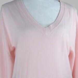 Croft & Borrow Women's Pink Long-Sleeve V-Neck Pullover Sweater Size M (C2004)